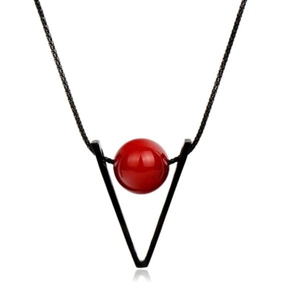 Jewelry - Women's Long Necklace Round Red Resin Pearl Black Chain
